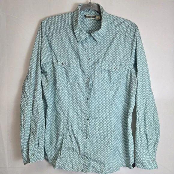 L. L. Bean Western Snap Front Long Sleeve Shirt, Coastal Cowgirl, Blue/White, L - Picture 2 of 16